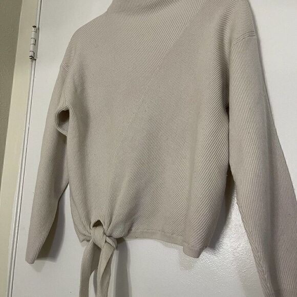 Rebecca Taylor wool tan knit high neck tie waist sweater size medium - Picture 3 of 7